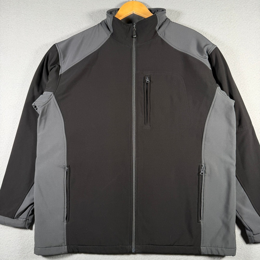PGA TOUR Mens Softshell Jacket Black Grey Fleece Lined Full Zip Golf Coat L